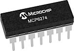 Amplificador operacional MCP6274-E/P 2MHZ PDIP, 14 pines 1 kHz, Entrada / salida Rail-to-Rail